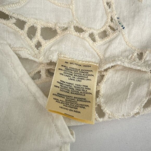 Anthropologie Floreat Boho Lace Kimono Laser Cut Linen Cotton White Green‎ OS - Picture 9 of 14